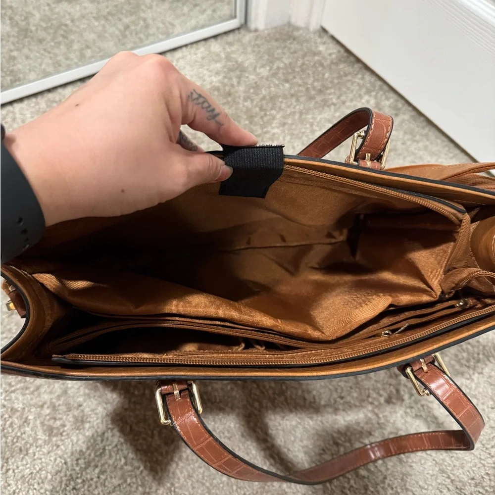 Brown Crocodile-Embossed Women's Laptop Bag